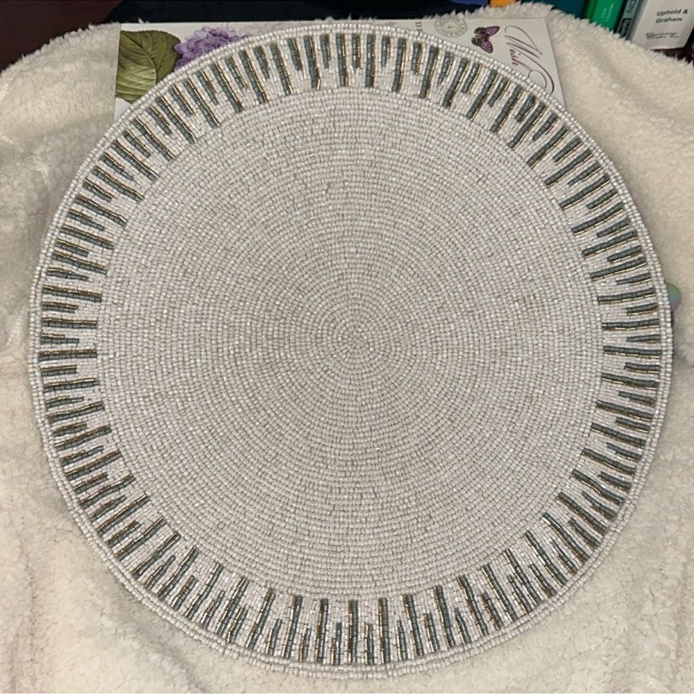 Set of 3 Evelina White Green Beaded Place Mats